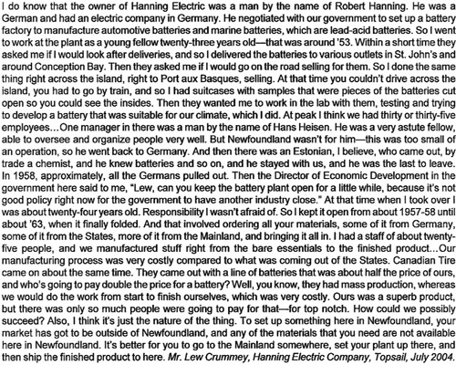 Mr. Lew Crummey talks about Hanning Electric