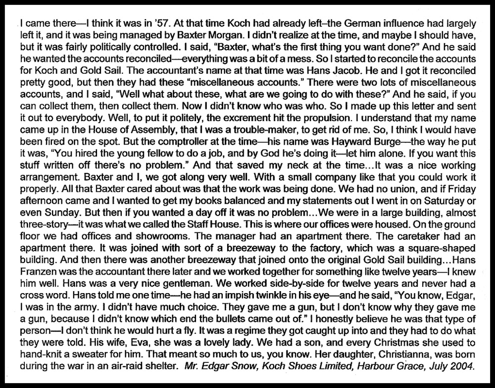 Mr. Edgar Snow talks about Koch Shoes